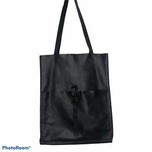 black leather tote